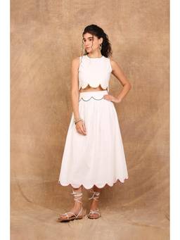 THE RIGHT CUT - White Cloud Scallop Top and Skirt Set