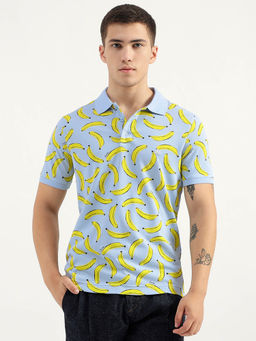 United Colors of Benetton - Regular Fit Printed Blue Polo T-Shirt