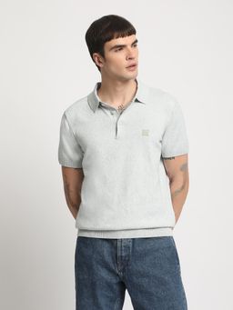 The Bear House - Men Green Self Design Regular Fit Polo T-Shirt