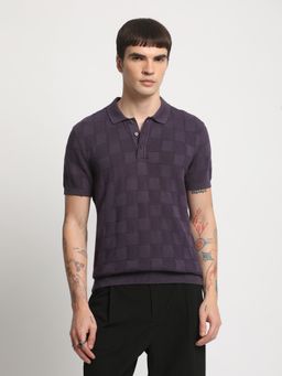 The Bear House - Men Maroon Checked Regular Fit Polo T-Shirt
