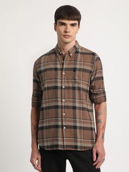 The Bear House - Men Brown Checked Slim Fit Flannel Cotton Casual Shirt