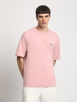 The Bear House - Men Pink Printed Loose Fit Cotton Round Neck T-Shirt