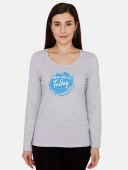 Zivame - Rosaline Starry Nights Knit Poly Top - Melange - Grey