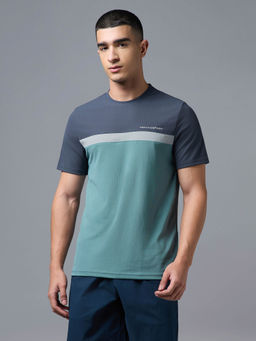 Technosport - Men Colorblock Slim Fit Round Neck T-shirt