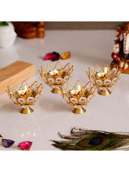 eCraftIndia - Set Of 4 Lotus Shape Crystal Tea Light Holder