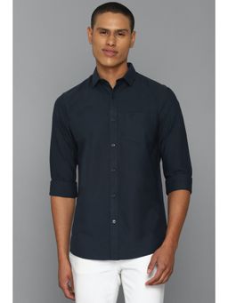 Allen Solly - Men Navy Blue Slim Fit Solid Full Sleeves Casual Shirt