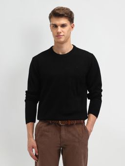 Arrow - Black Solid Full Sleeves Round Neck Sweaters