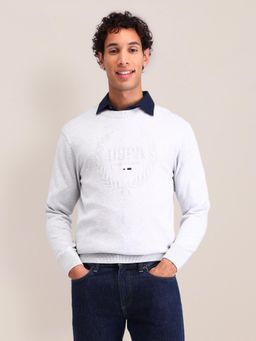 U.S. POLO ASSN. - Grey Typography Full Sleeves Round Neck Sweaters