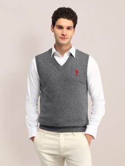 U.S. POLO ASSN. - Grey Textured V-Neck Sweaters