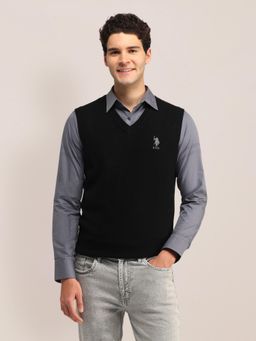 U.S. POLO ASSN. - Black Textured V-Neck Sweaters