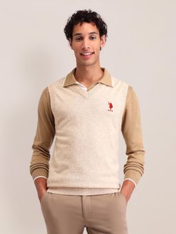 U.S. POLO ASSN. - Cream Textured V-Neck Sweaters
