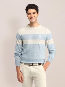 U.S. POLO ASSN. - Blue Colorblock Full Sleeves Round Neck Sweaters
