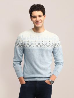 U.S. POLO ASSN. - Blue Geometric Full Sleeves Round Neck Sweaters