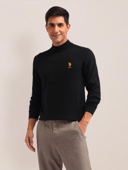 U.S. POLO ASSN. - Black Solid Full Sleeves High Neck Sweaters