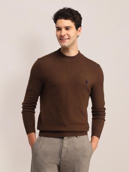 U.S. POLO ASSN. - Brown Solid Full Sleeves High Neck Sweaters