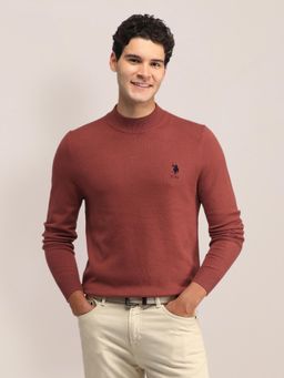 U.S. POLO ASSN. - Coral Solid Full Sleeves High Neck Sweaters