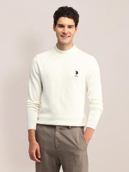 U.S. POLO ASSN. - White Solid Full Sleeves High Neck Sweaters