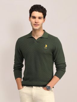 U.S. POLO ASSN. - Green Textured Full Sleeves Collar Neck Sweaters
