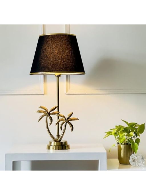 CasaGold Antique Brass Finish Metal Design Palm Tree Table Lamp Large