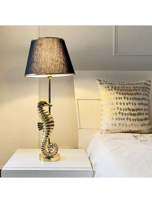 CasaGold Antique Brass Finish Metal Design Sea Horse Table Lamp