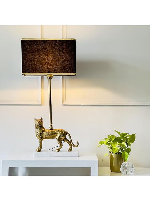 CasaGold Antique Brass Finish Metal Design Cheetah Table Lamp with Marble Base
