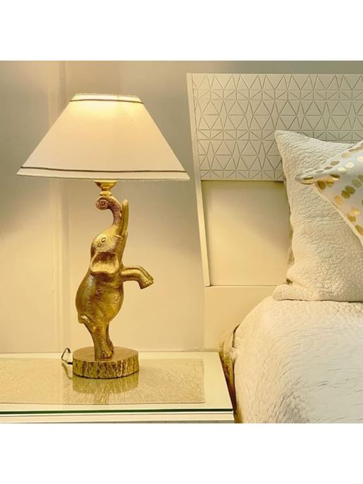 CasaGold Antique Brass Finish Metal Design Elephant Table Lamp