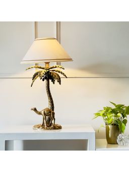 CasaGold - Antique Brass Finish Metal | Design Tropical Oasis Camel Palm Tree|Table Lamp