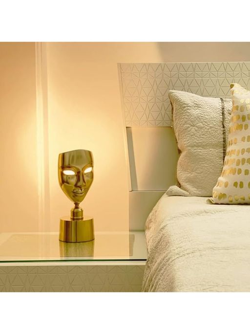 CasaGold Antique Brass Finish Metal Design Peace The Face Table Lamp
