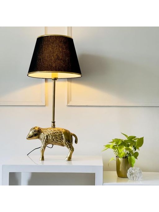 CasaGold Antique Brass Finish Metal Design Lamb Table Lamp