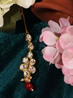 Saraf RS Jewellery - Gold Plated Kundan Studded Red Handcrafted Delicate Mangtika
