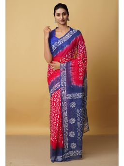 Unnati Silks - Red Pure Batik Kota Cotton Saree with Unstitched Blouse
