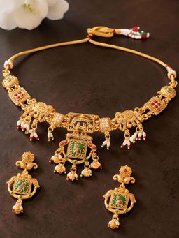 OOMPH - Multi-Color Gold Heritage Rajwadi Necklace with Earrings