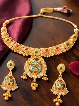 OOMPH - Multi-Color Gold Heritage Rajwadi Necklace with Earrings