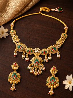 OOMPH - Multi-Color Gold Heritage Rajwadi Necklace with Earrings