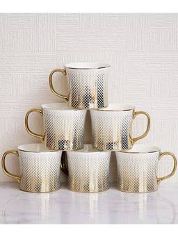 Femora - Indian Ceramic Fine Bone China Gradient Gold Line Tea Cups - Set Of 6 - 150 Ml