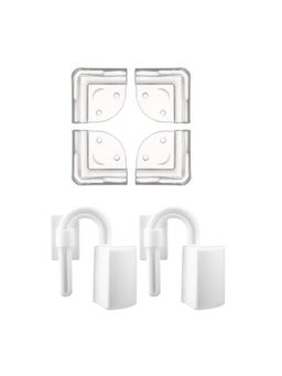 Safe-O-Kid - 2 Door Hinge Guards 4 Smiley Corner Protectors Smiley, White, Transparent (0-36 Months)