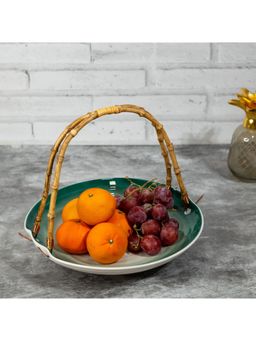 EZ Life - Aqua 1 Serving Platter with Wooden Handle Green & White Serveware Tableware