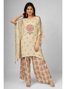 House of Supriya - Printed Silk Georgette Cream Co-Ord (Set of 2)