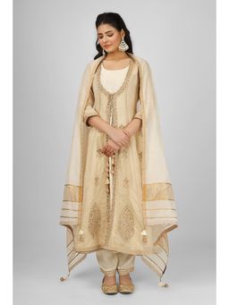 House of Supriya - Embellished Chanderi Anarkali Kurta with Pant Jacket & Dupatta (Set of 4)