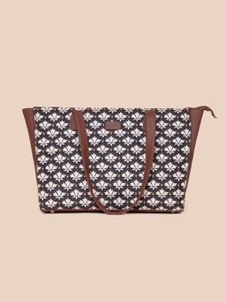 Zouk - Women Black and White Color Printed Jute Structured Tote Bag