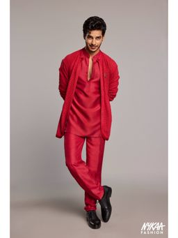 Nirmooha - Red Crimson Mirage Kurta with Jacket and Pant (Set of 3)