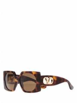 Valentino Garavani - Brown Havana Rectangular Sunglasses