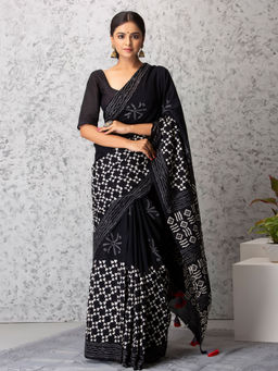 Baisacrafts - Layla Handblock Cotton Saree With Unstiched Blouse