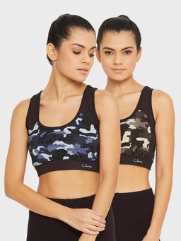 Clovia - Medium Impact Padded Camouflage Print Racerback Sports Bra Multi-Color (Pack of 2)