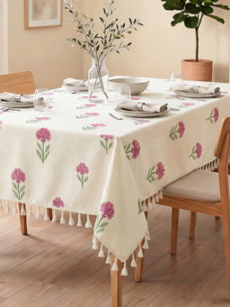 Urban Space - Aster Pink Cotton Decorative Tassels Dining Table Cover