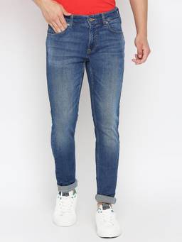 Spykar - Mid Blue Cotton Super Slim Fit Tapered Length Jeans for Men