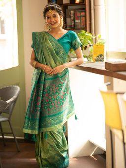 Odette - Pista Woven Patola Silk Saree with Unstitched Blouse