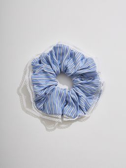 Pomelo - Lace Trim Stripe Scrunchie - Blue