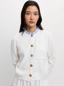 Pomelo - Ruffle Trim Cardigan - Ivory