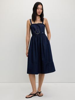 Pomelo - Woven Trim Dress - Dark Blue